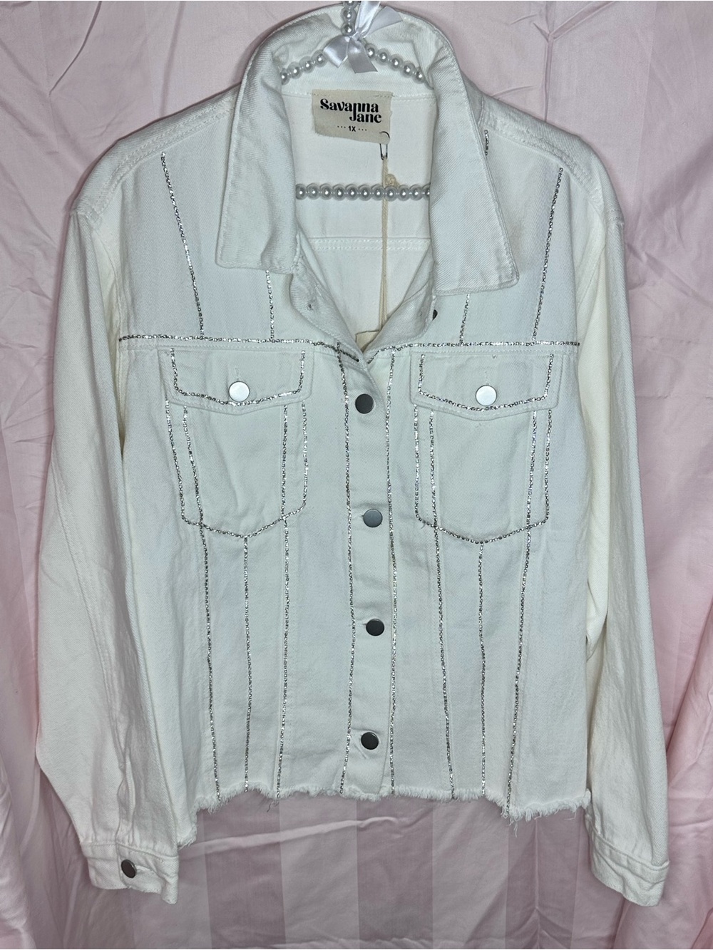 Savanna Jane White Denim Jacket with Silver Accent Stitching